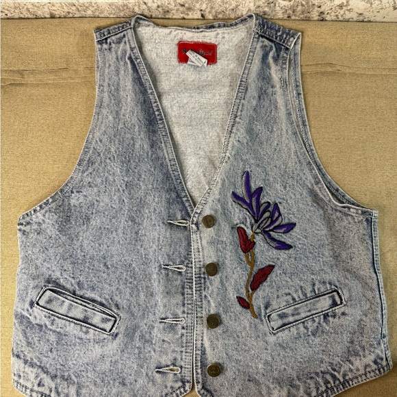 Denim Vest with Floral Embroidery - Picture 1 of 11